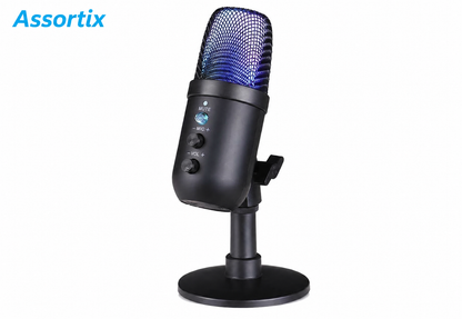 Assortix® USB Gaming Microfoon met RGB Verlichting – Streaming, Podcast, Discord & PC Microfoon – Plug & Play – Zwart