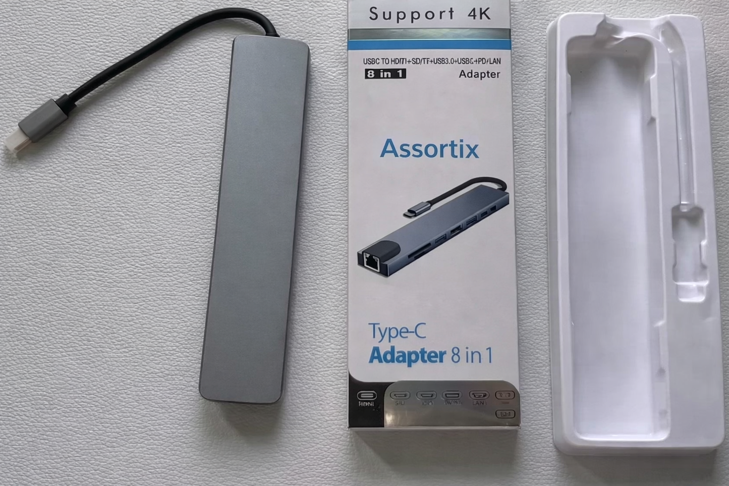 Assortix® ProHub 8 USB-C Hub – 8-in-1 Multiport Adapter – 4K HDMI – Ethernet (RJ45) – 3x USB 3.0 – SD & MicroSD – USB-C Power Delivery – Geschikt voor MacBook & Laptop