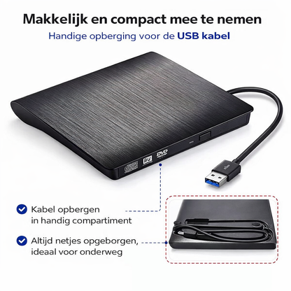 Assortix External CD/DVD-RW Drive USB 3.0 – Portable CD/DVD Speler & Brander - Plug & Play - Geschikt Voor Windows, Linux & Mac