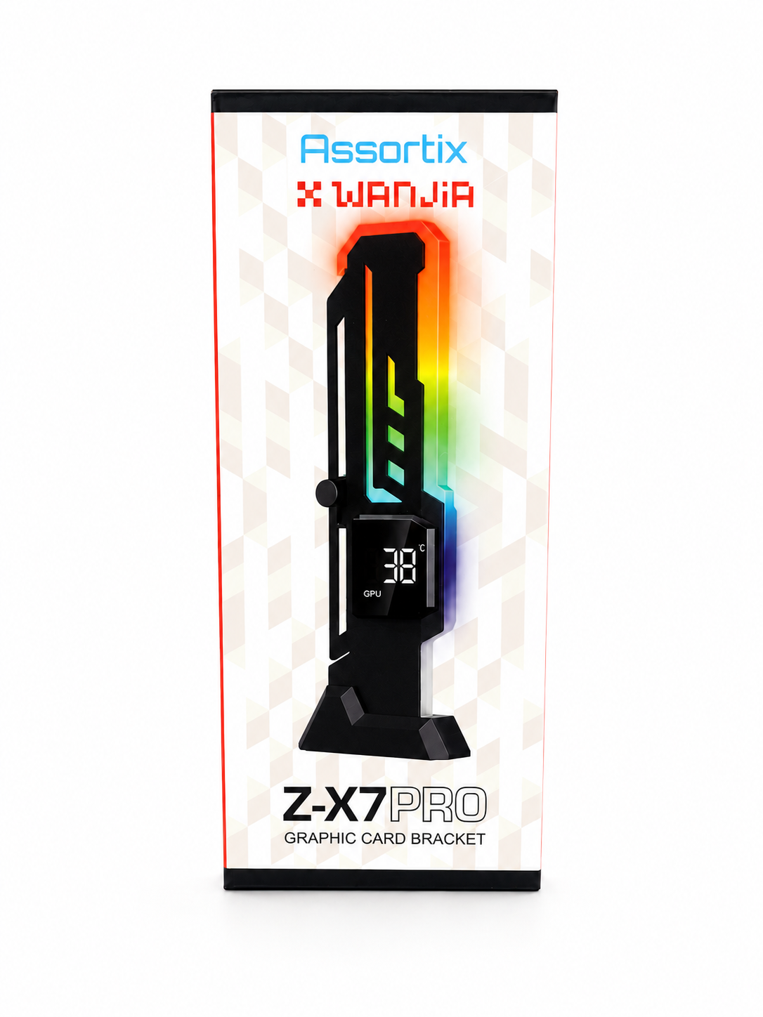 Assortix® GPU Holder Z-X7 Pro – Verstelbare Grafische Kaart Steun – GPU Support Bracket – ARGB Verlichting – GPU & CPU Temperatuurdisplay – Anti-Sag – Zwart