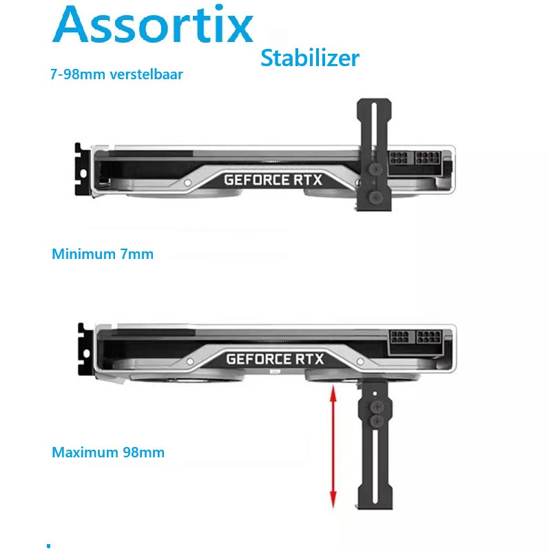 Assortix® Stabilizer – GPU Beugel / Videokaart Steun – Anti-Sag Bracket – Verstelbaar Aluminium Ontwerp – Universeel Geschikt voor Alle GPU’s