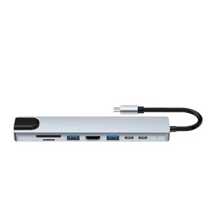 Assortix® ProHub 8 USB-C Hub – 8-in-1 Multiport Adapter – 4K HDMI – Ethernet (RJ45) – 3x USB 3.0 – SD & MicroSD – USB-C Power Delivery – Geschikt voor MacBook & Laptop