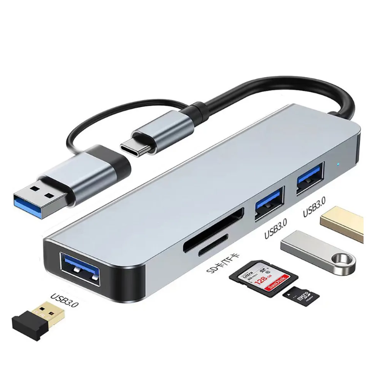 Assortix® USB-C Hub 5-in-1 – USB 3.0 & SD/TF Kaartlezer – Voor Laptop, Desktop & Tablet